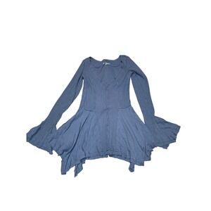 We The Free Free People Blue Waffle Knit Bell Sleeve Tunic Top XS OB1394350